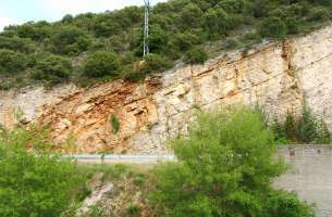 La Tajera: Muro del embalse a contrabuzamiento calizas Cretácico